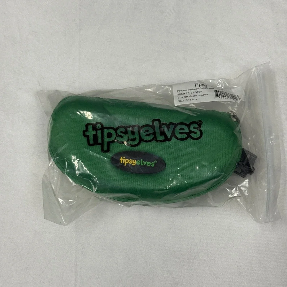 Tipsy Elves Psychic Pathway Sunglasses Green Rainbow Splatter TE-SSG600 New Case